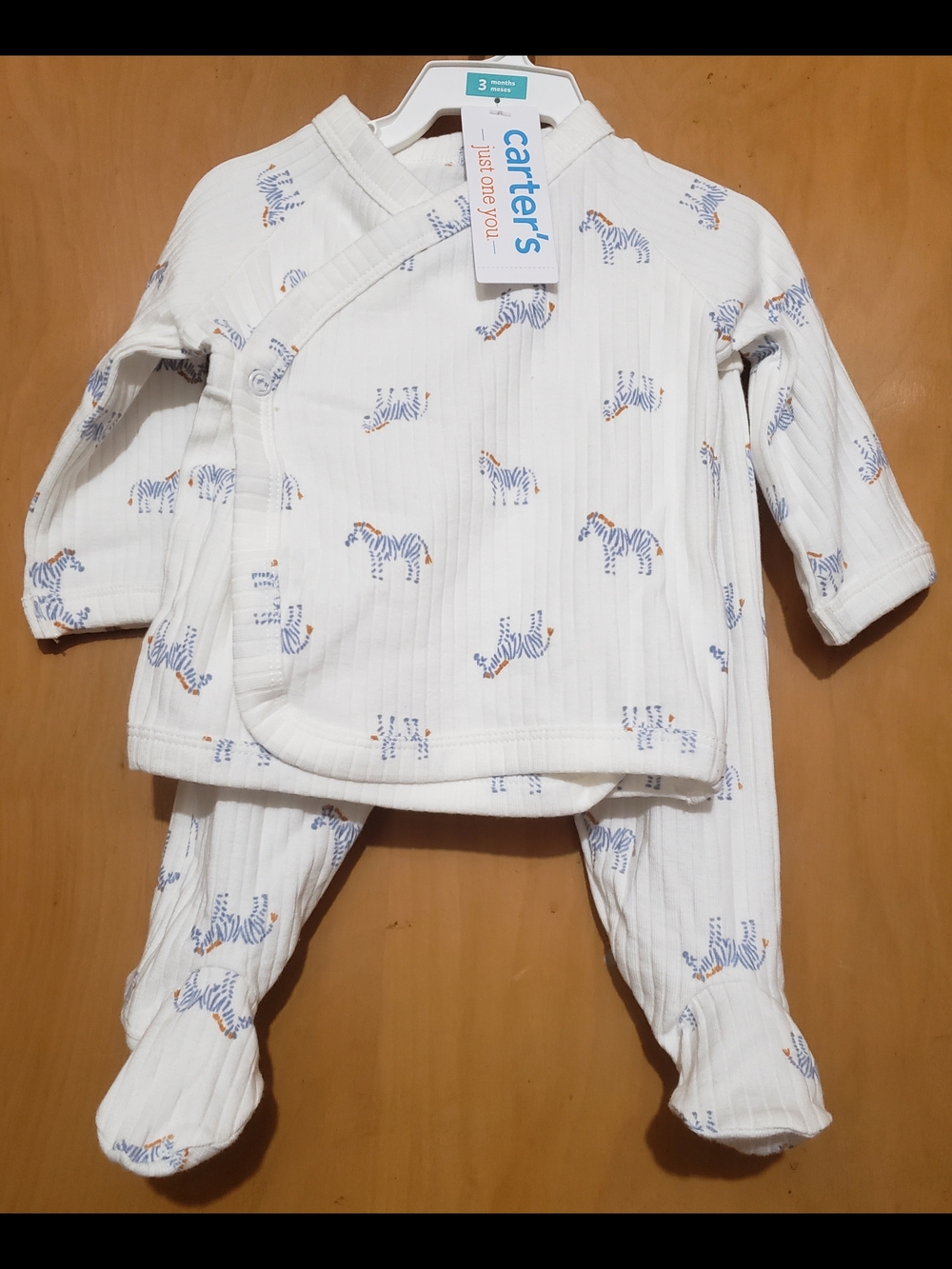 Carter's White Ribbed Zebra Print Wrap Pajama Set with Blue and Orange Accents